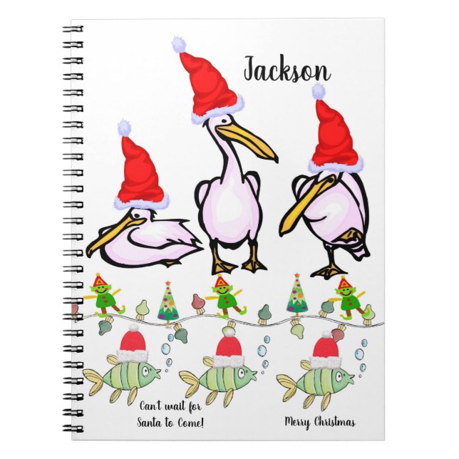 Christmas Spiral Notebook Pelicans (Front)