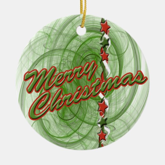 Christmas Spirals & Stars Ceramic Ornament (Front)