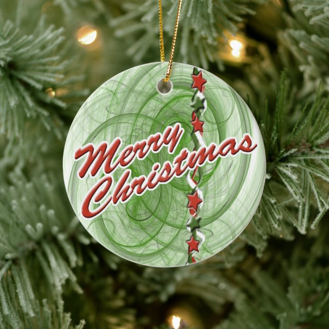 Christmas Spirals & Stars Ceramic Ornament (Tree)