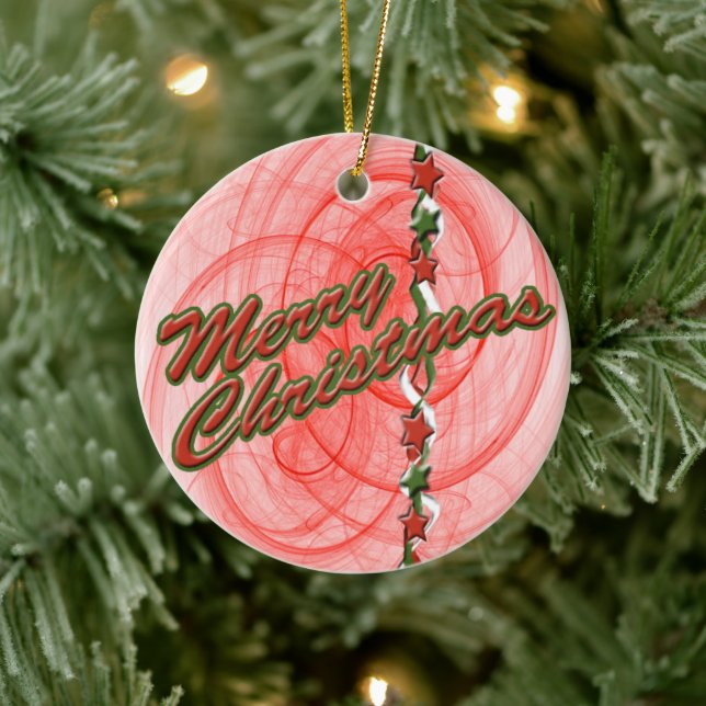 Christmas Spirals & Stars Ceramic Ornament (Tree)