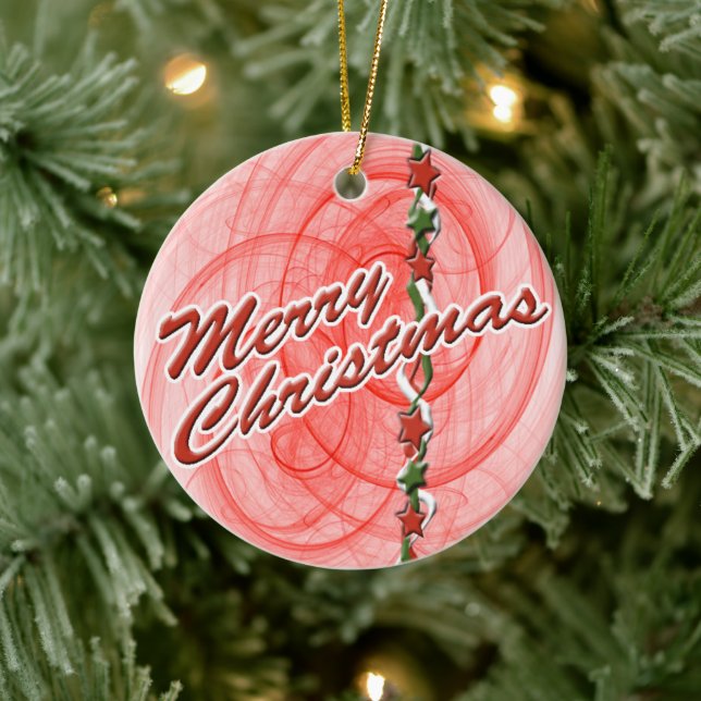 Christmas Spirals & Stars Ceramic Ornament (Tree)