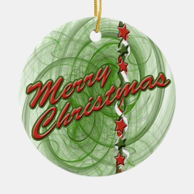 Christmas Spirals & Stars Ceramic Ornament (Front)