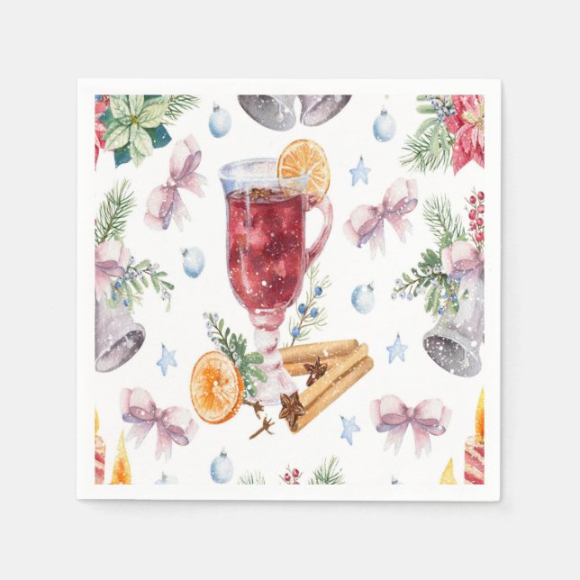 Christmas Spirit Alcohol Drink Watercolor Wedding Napkin (Front)