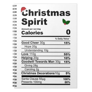 Christmas Spirit Nutritional Facts funny holiday Notebook