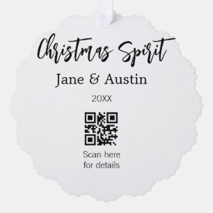 Christmas Spirit wedding couple name QR scan date Ornament Card