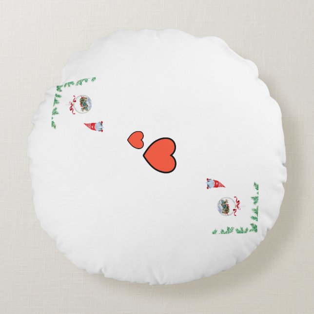 Christmas spirit with gnome round pillow (Front)