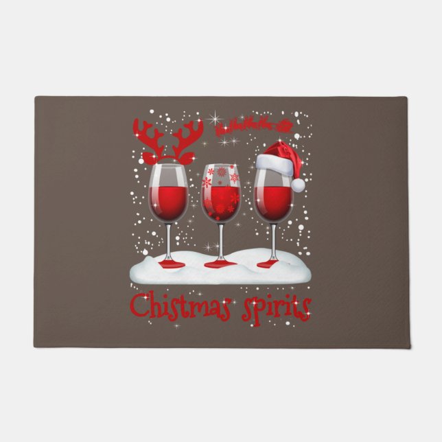 Christmas Spirits Glasses Of Wine Xmas Holidays Pa Doormat (Front)