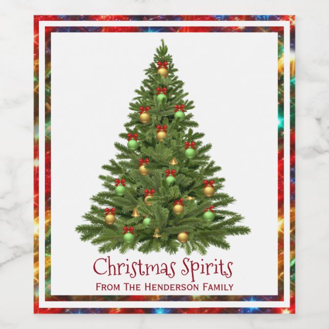 Christmas Spirits Tree Lights Border Wine Label (Single Label)