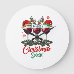Christmas Spirits Wine Glasses Reindeer Antlers Pi Large Clock