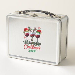 Christmas Spirits Wine Glasses Reindeer Antlers Pi Metal Lunch Box