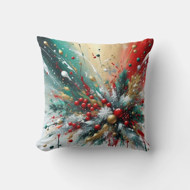 Christmas Splatter / Snowflakes  Throw Pillow (Front)