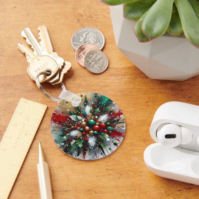 Christmas Splatter / White Bursts  Keychain (Desk)