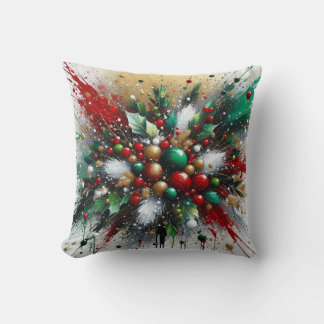 Christmas Splatter / White Bursts Throw Pillow