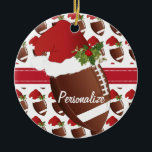 Christmas Sport Football Santa Hat Ceramic Ornament<br><div class="desc">Football Christmas Ornament. 100% Customize-able. Ready to Fill in the box(es) or Click on the CUSTOMIZE IT button to change, move, delete or add any of the text or graphics. Made with high resolution vector and/or digital graphics for a professional print. NOTE: (THIS IS A PRINT. All zazzle product designs...</div>