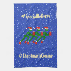 Christmas sports running custom quote blue kitchen towel