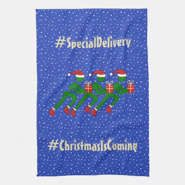 Christmas sports running custom quote blue kitchen towel (Vertical)