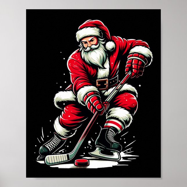 Christmas Sports Santa Plays Ice Hockey  Poster (Front)