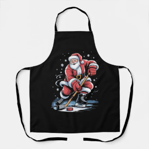 Christmas Sports Santa Plays Ice Hockey Xmas Apron