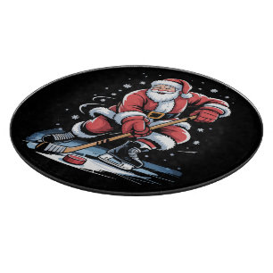 Christmas Sports Santa Plays Ice Hockey Xmas  Cutting Board