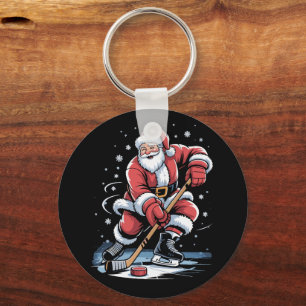 Christmas Sports Santa Plays Ice Hockey Xmas Keychain