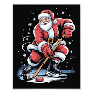 Christmas Sports Santa Plays Ice Hockey Xmas  Photo Print