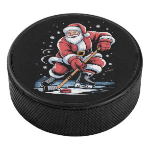 Christmas Sports Santa Plays Ice Hockey Xmas  Puck