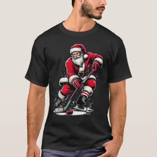 Christmas Sports Santa Plays Ice Hockey Xmas T-Shirt