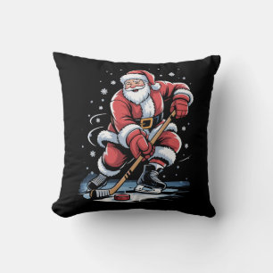Christmas Sports Santa Plays Ice Hockey Xmas  Throw Pillow