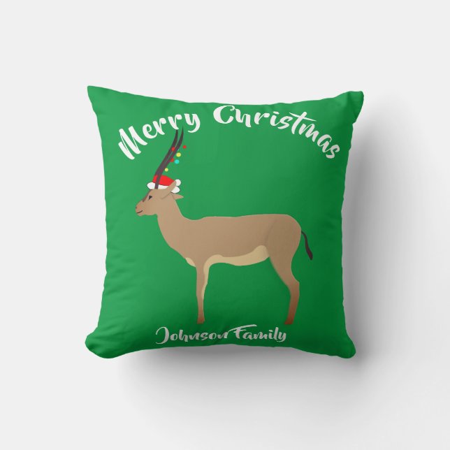 Christmas Springbok Throw Pillow (Front)