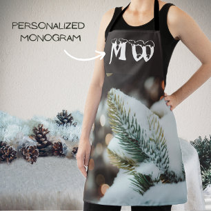 Christmas spruce branch and winter lights apron