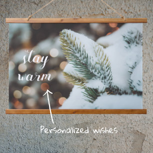 Christmas spruce branch and winter lights hanging tapestry