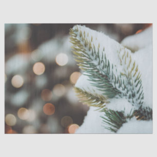 Christmas spruce branch and winter lights tissue paper