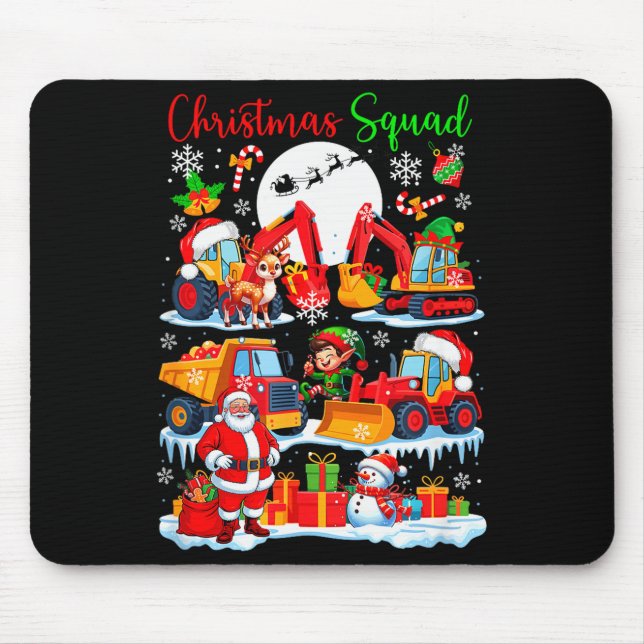 Christmas Squad Construction Trucks Excavators San Mouse Pad (Front)