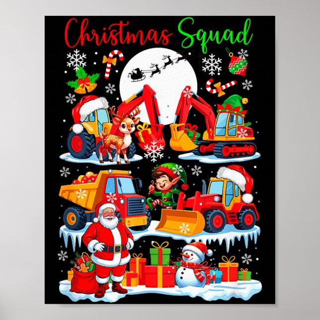 Christmas Squad Construction Trucks Excavators San Poster (Front)