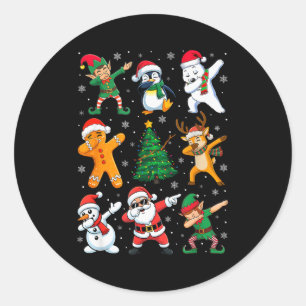 Christmas Squad Dabbing Santa Elf Family Matching Classic Round Sticker