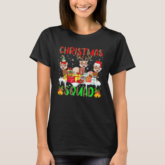 Christmas Squad Leopard Three Santa Reindeer Elf F T-Shirt (Front)