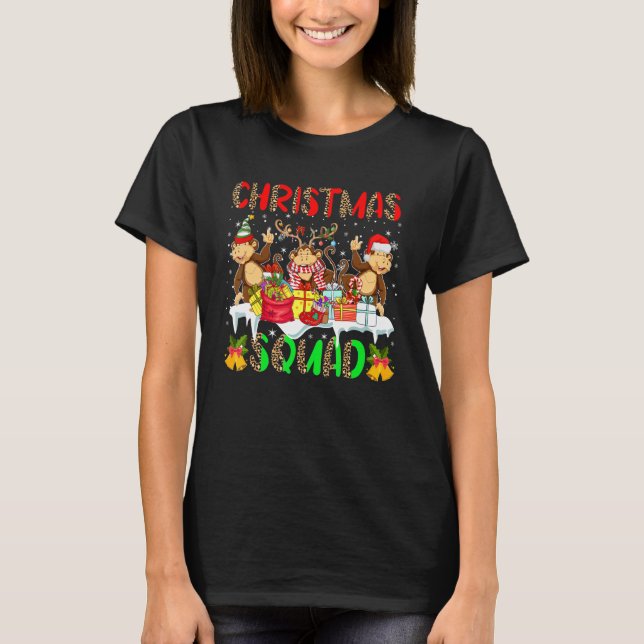 Christmas Squad Leopard Three Santa Reindeer Elf M T-Shirt (Front)