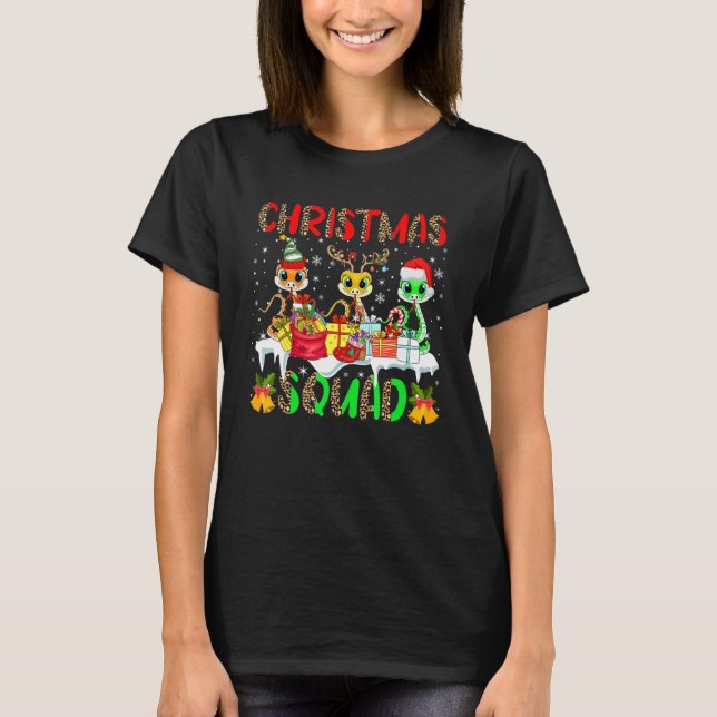 Christmas Squad Leopard Three Santa Reindeer Elf S T-Shirt (Front)