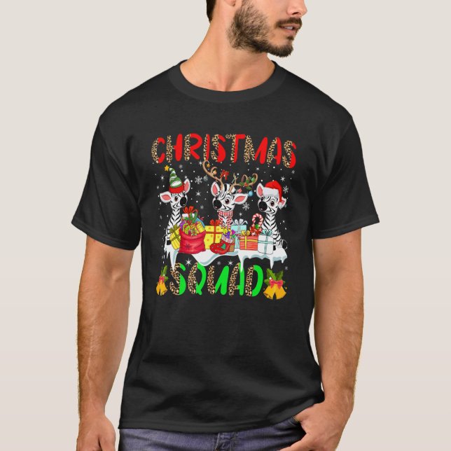 Christmas Squad Leopard Three Santa Reindeer Elf Z T-Shirt (Front)