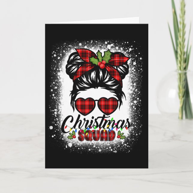 Christmas Squad Messy Bun Buffalo Plaid Leopard Wo Card (Front)