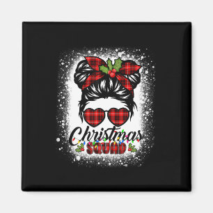 Christmas Squad Messy Bun Buffalo Plaid Leopard Wo Magnet