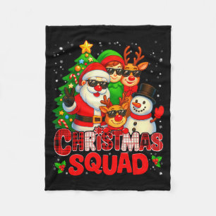 Christmas Squad Plaid Santa Snowman Elf Rudolph Xm Fleece Blanket