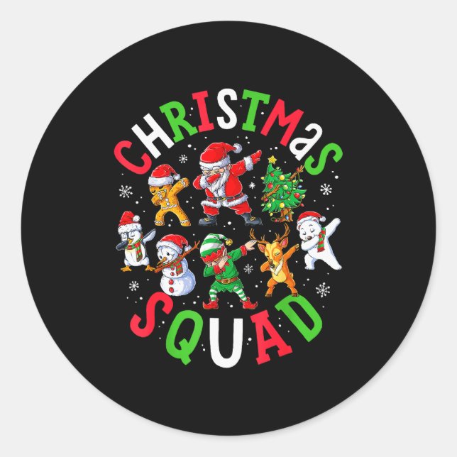 Christmas Squad Santa Dabbing Elf Family Matching  Classic Round Sticker (Front)
