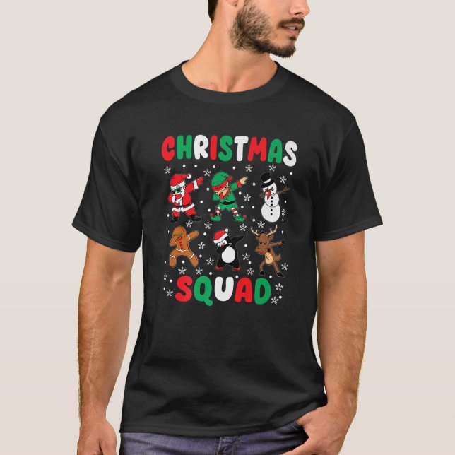 Christmas Squad Santa Dabbing Elf Family Matching  T-Shirt (Front)