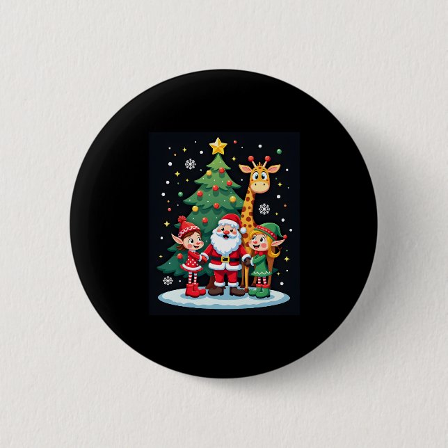 Christmas Squad Santa Giraffe Elf Dabbing Matching 2 Inch Round Button (Front)