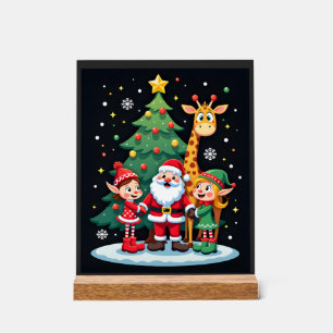 Christmas Squad Santa Giraffe Elf Dabbing Matching Acrylic Sign