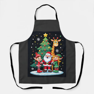 Christmas Squad Santa Giraffe Elf Dabbing Matching Apron