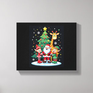 Christmas Squad Santa Giraffe Elf Dabbing Matching Canvas Print