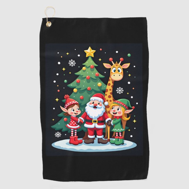 Christmas Squad Santa Giraffe Elf Dabbing Matching Golf Towel (Front)