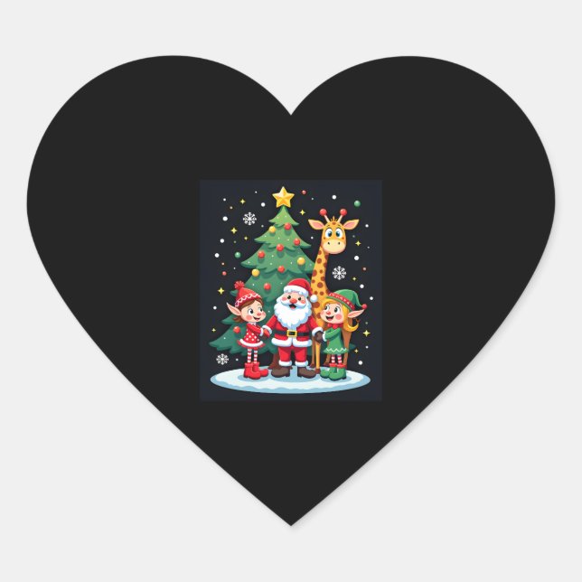 Christmas Squad Santa Giraffe Elf Dabbing Matching Heart Sticker (Front)